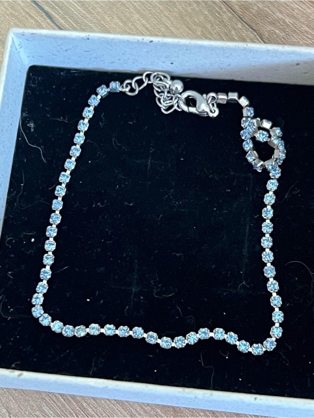 Light Blue Rhinestone Tennis Bracelet Anklet Adjustable Silver Tone 9–10 Inches